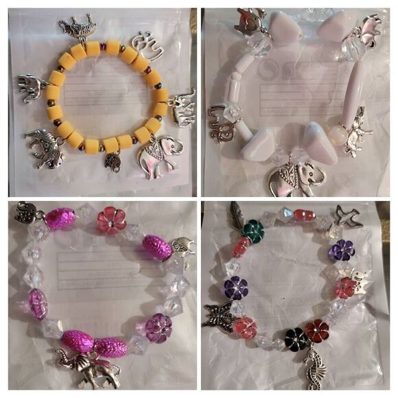 No Brand Jewelry - Vintage colorful African Elephant handmade beaded charm bracelet bundle